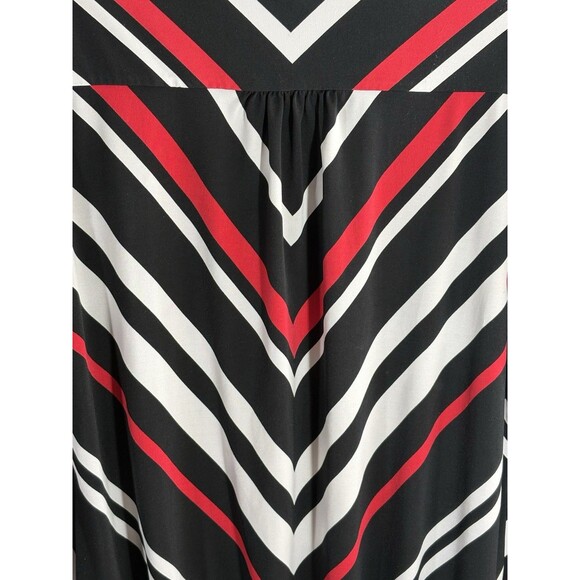 ALFANI Large Black, White, Red 3/4 Sleeve Women’s Ruched Hem Split V-neck Blouse - Picture 6 of 9